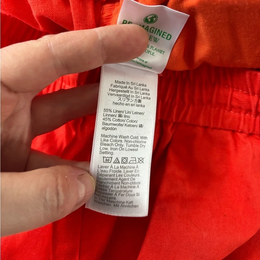 J.Crew Pants Orange Straight Leg Elastic Waist Drawstring Linen Size 6